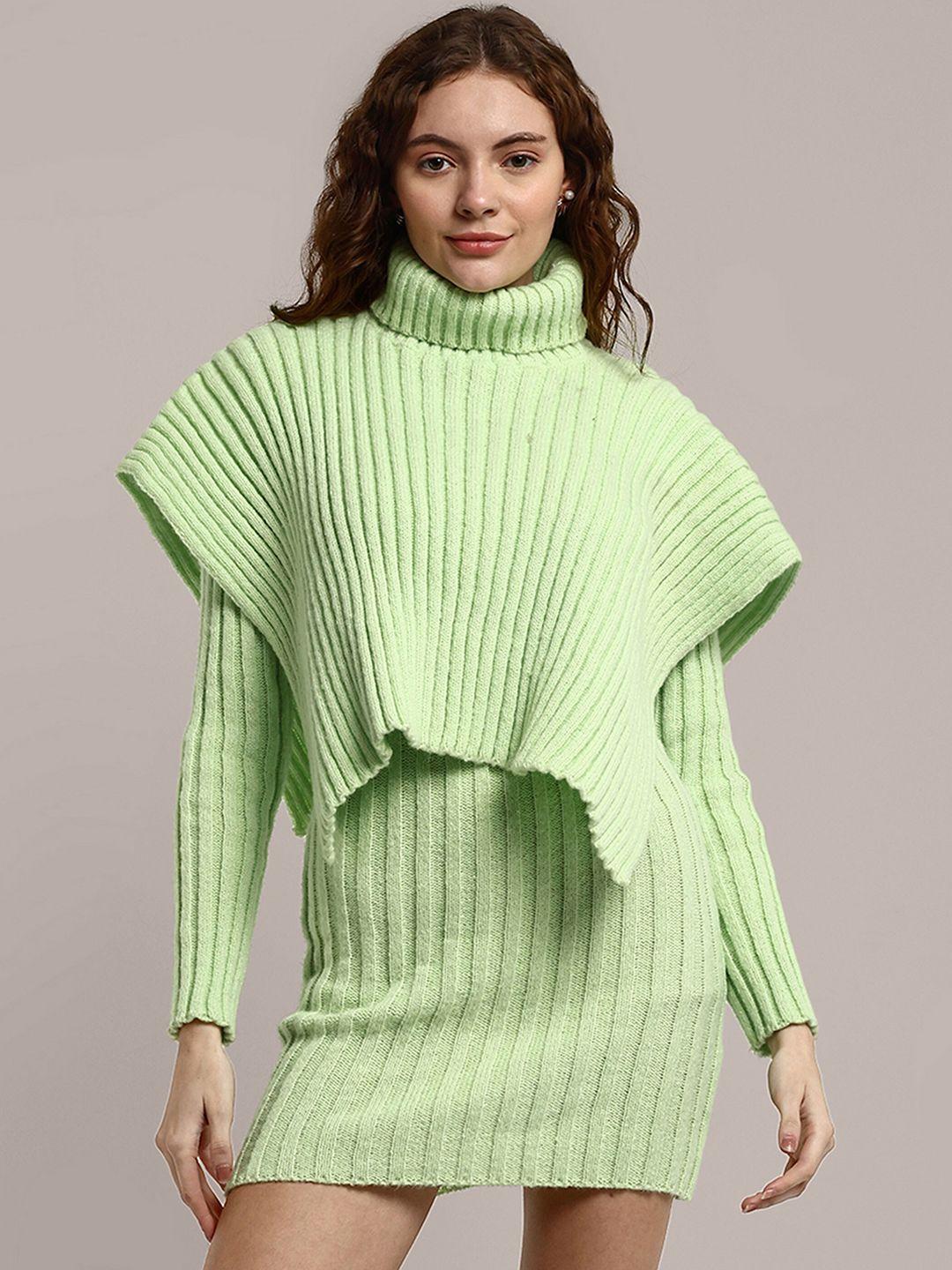 iki chic green layered woollen bodycon mini dress
