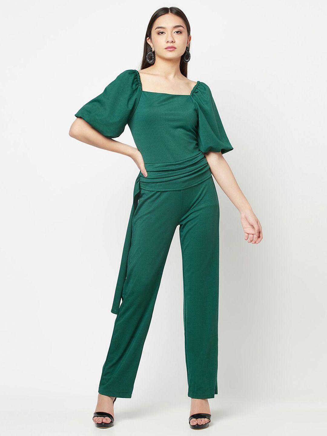 iki chic green puff sleeves wide leg waisted jumpsuit