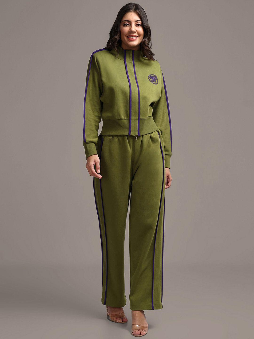 iki chic olive green high neck sweatshirt with trousers