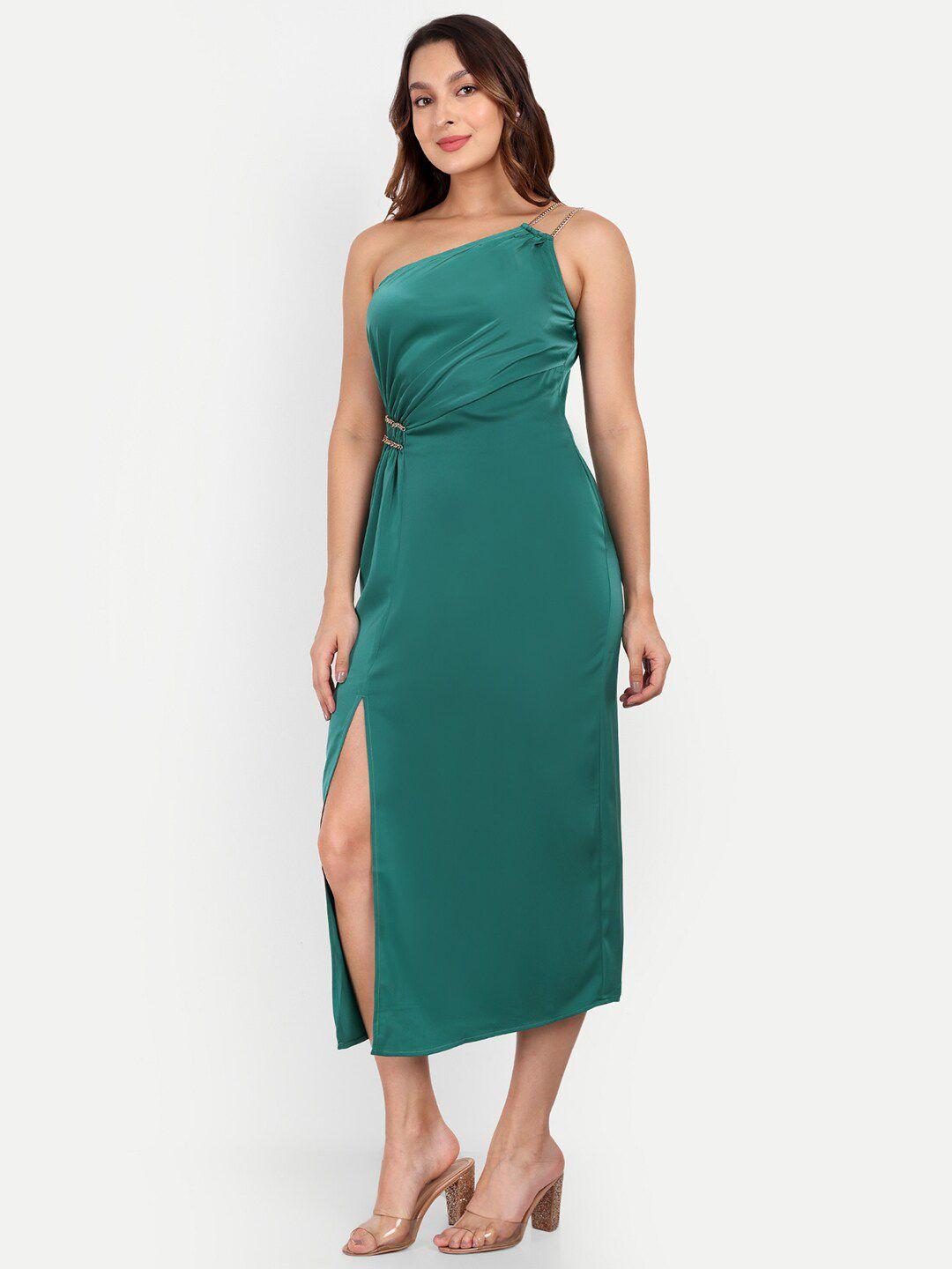 iki chic on shoulder pleated fit & flare midi dress