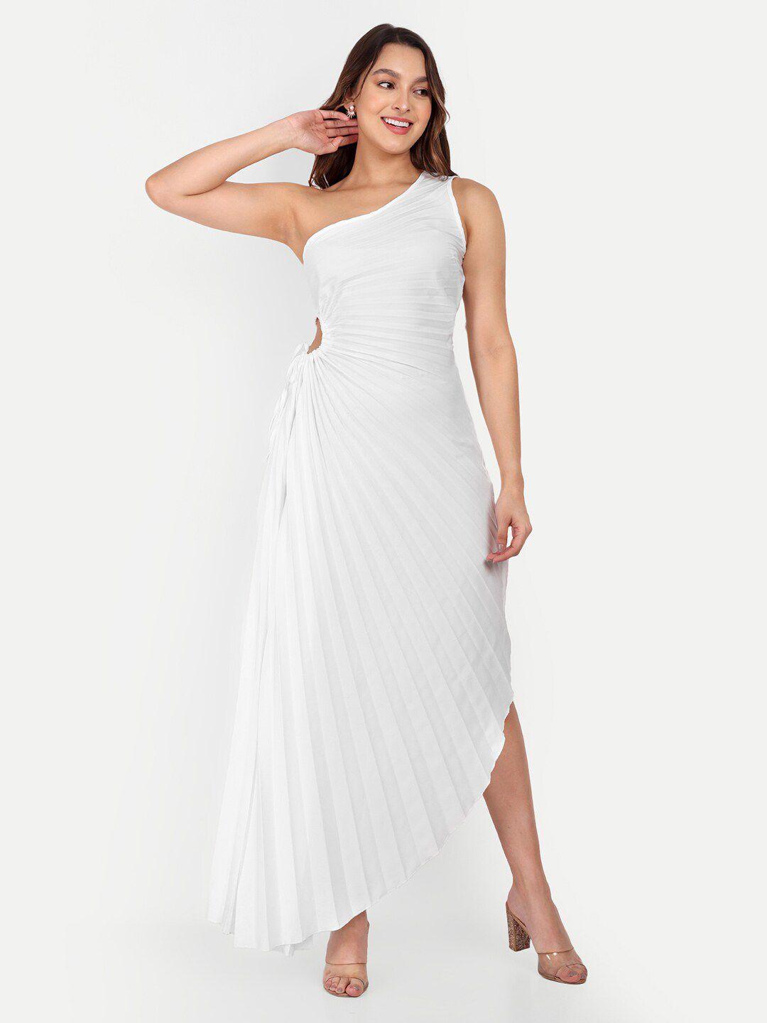 iki chic one shoulder accordion pleats cut-out a-line dress