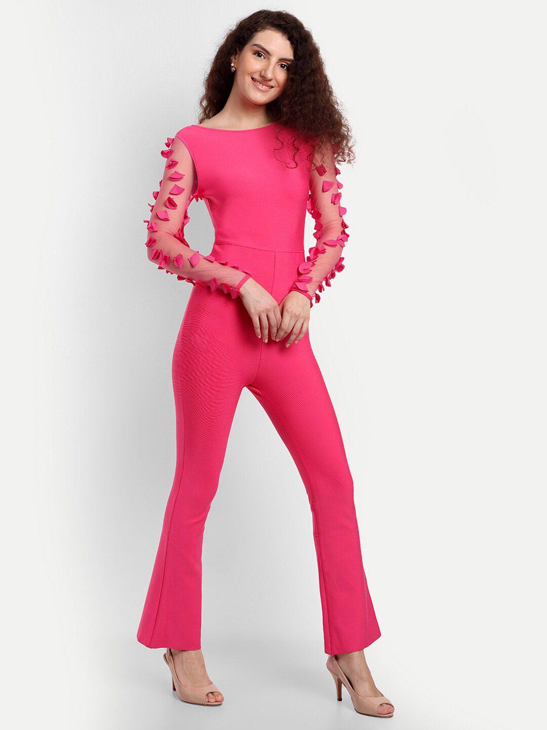 iki chic pink basic jumpsuit with embellished