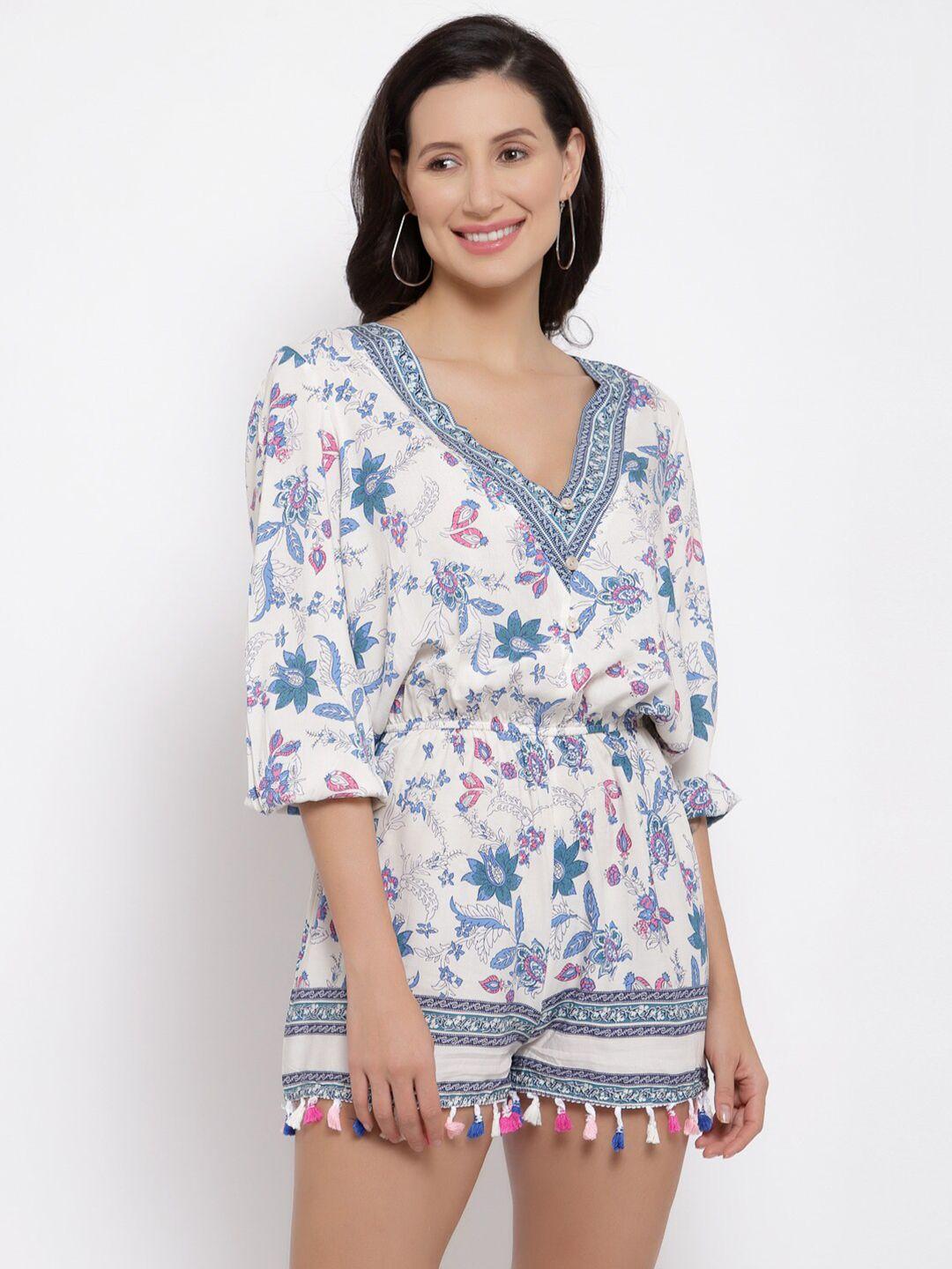 iki chic white & blue printed jumpsuit