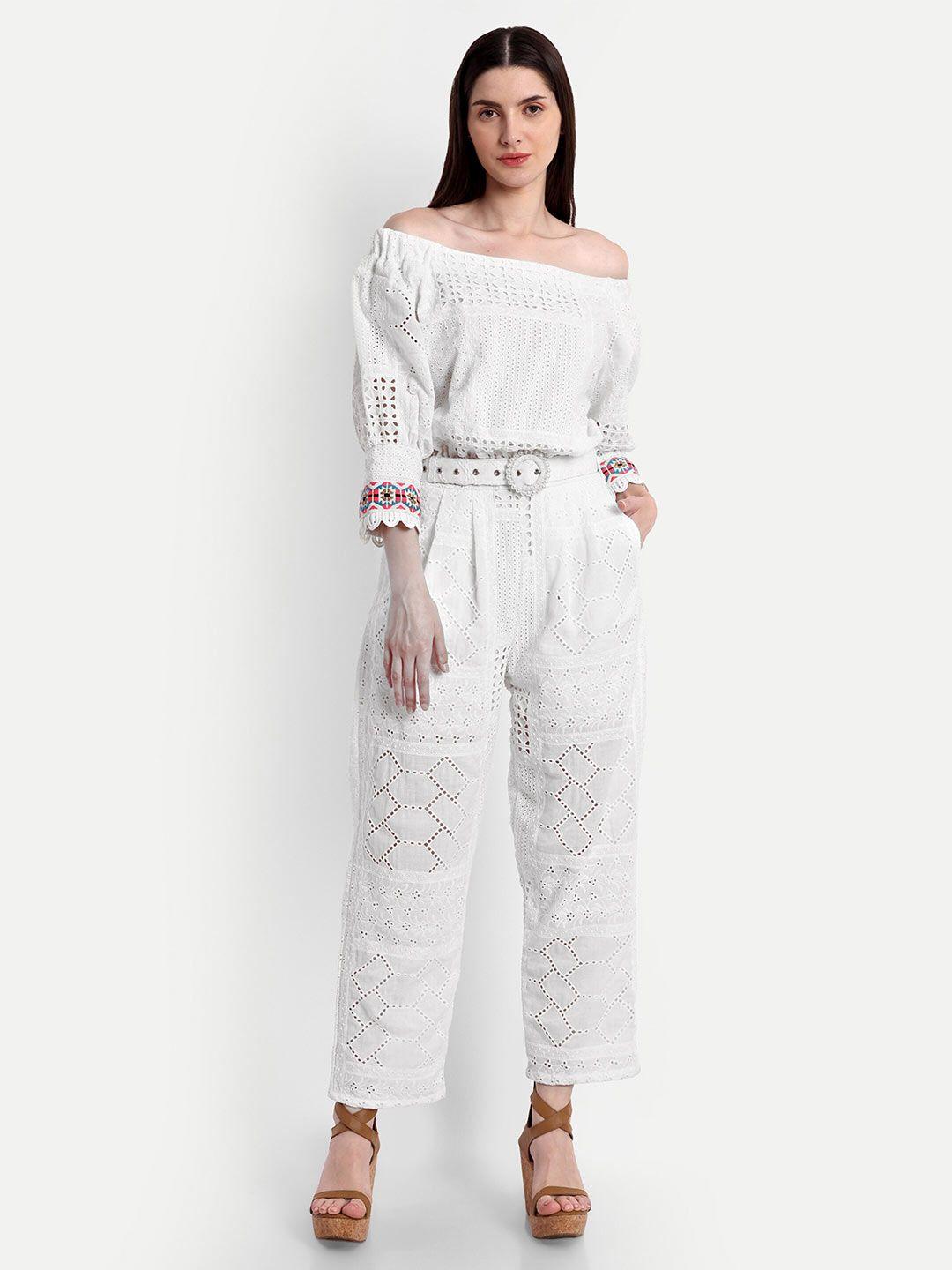 iki chic white off-shoulder basic jumpsuit