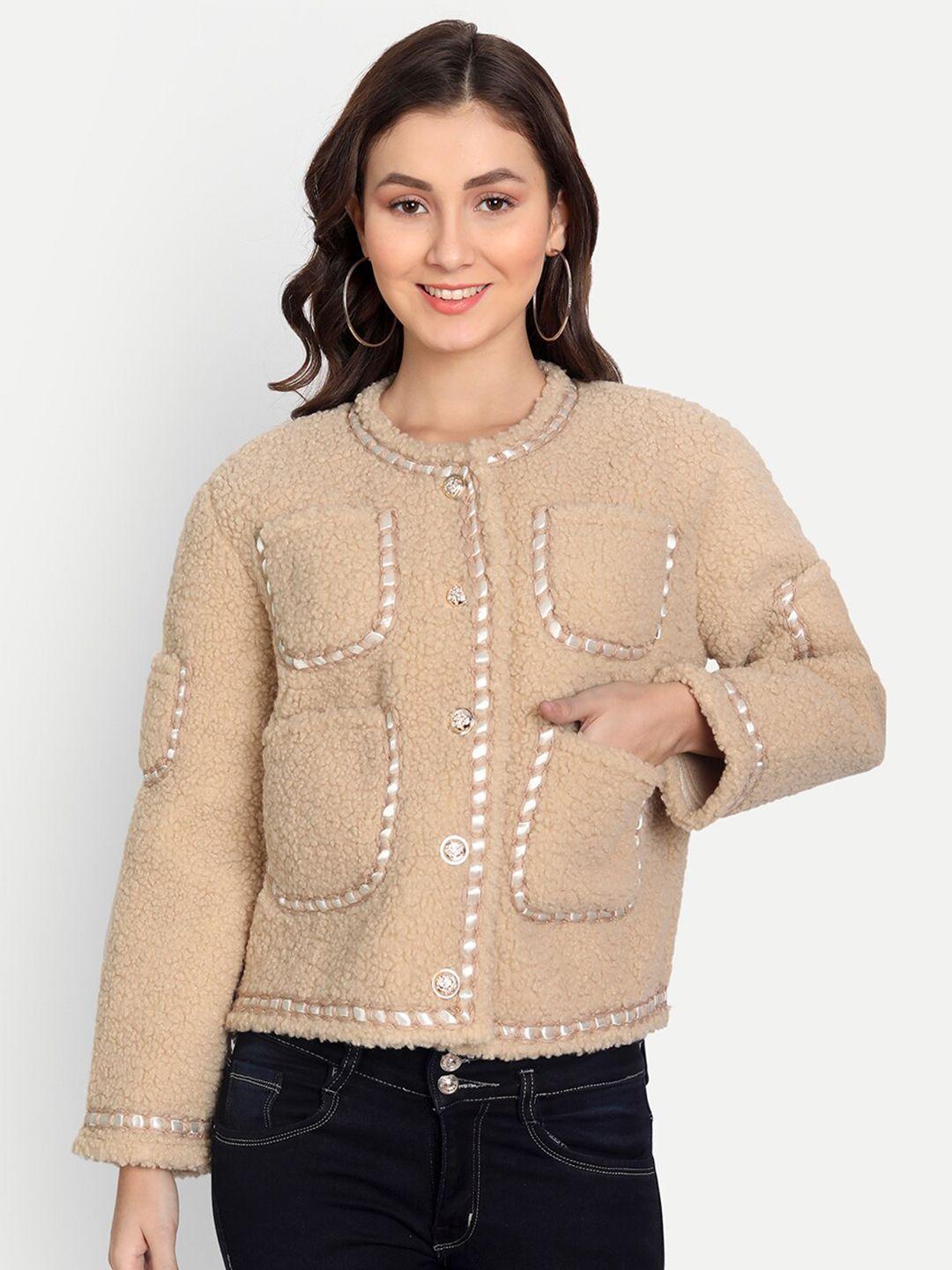 iki chic women beige & white cable knit cardigan sweater