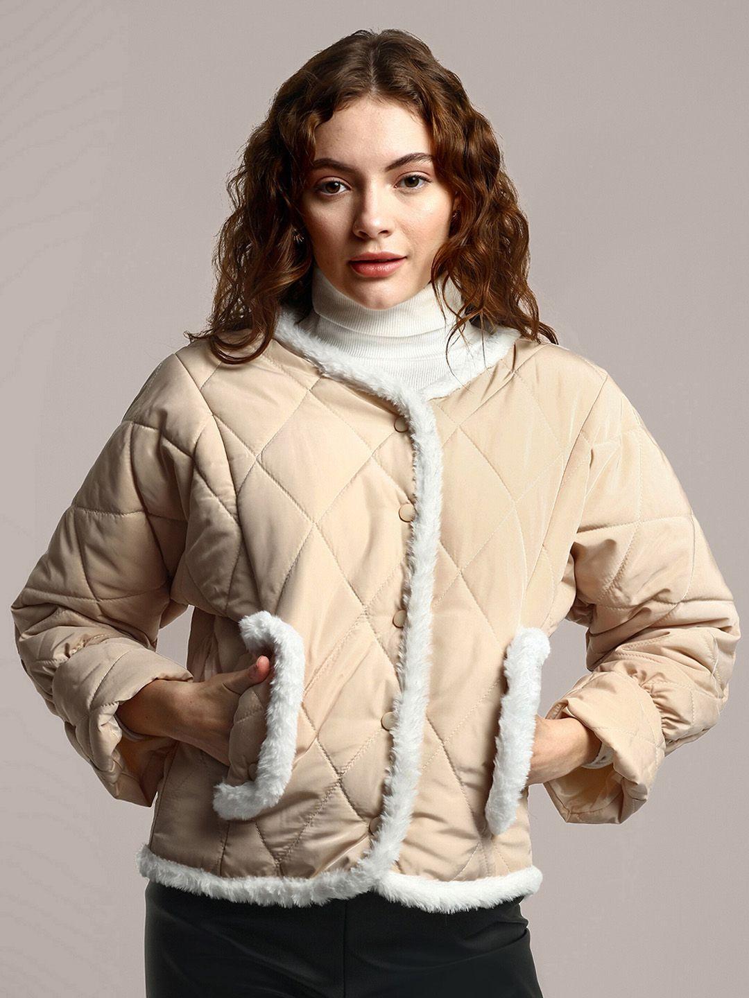 iki chic women beige lightweight quilted jacket