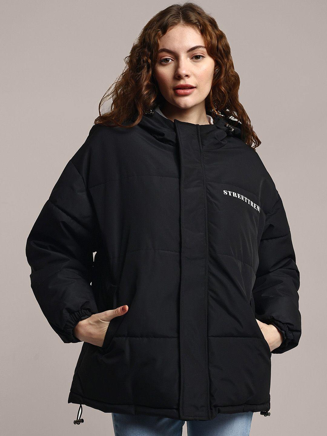 iki chic women black typography water resistant puffer jacket