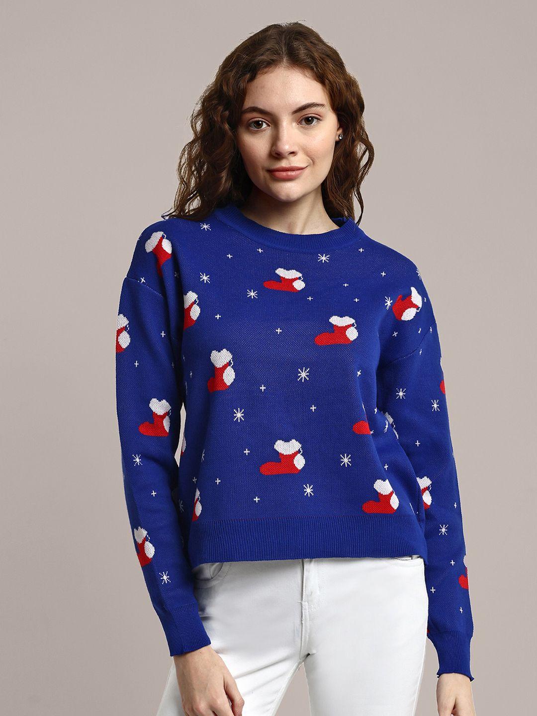 iki chic women blue quirky woollen pullover