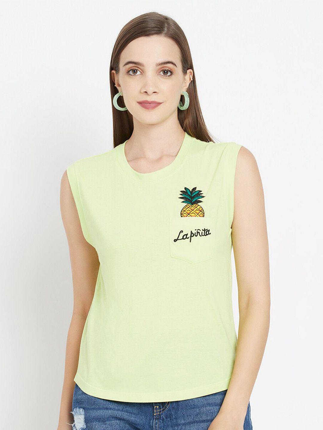 iki chic women green embroidered t-shirt