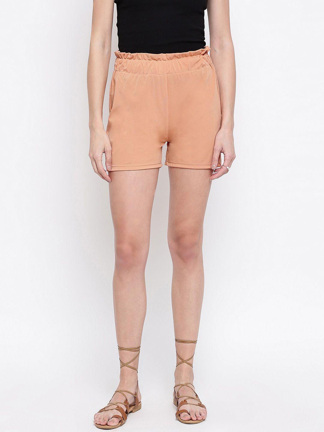 iki chic women peach-coloured solid shorts