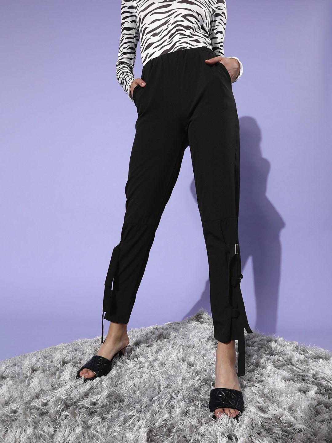 iki chic women stylish black solid y2k cargo trousers