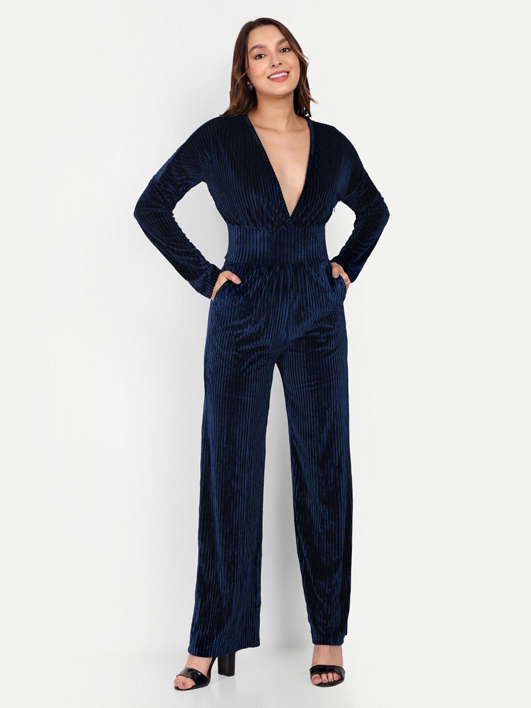 iki chic women v-neck long sleeves basic jumpsuit