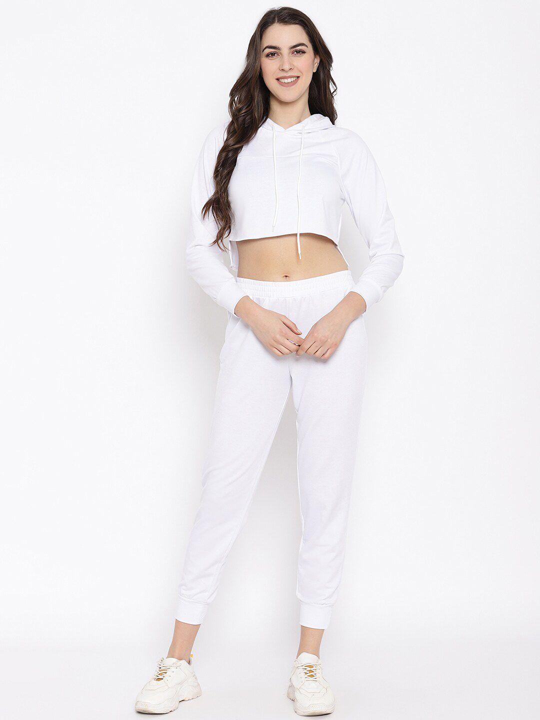 iki chic women white solid top with joggers