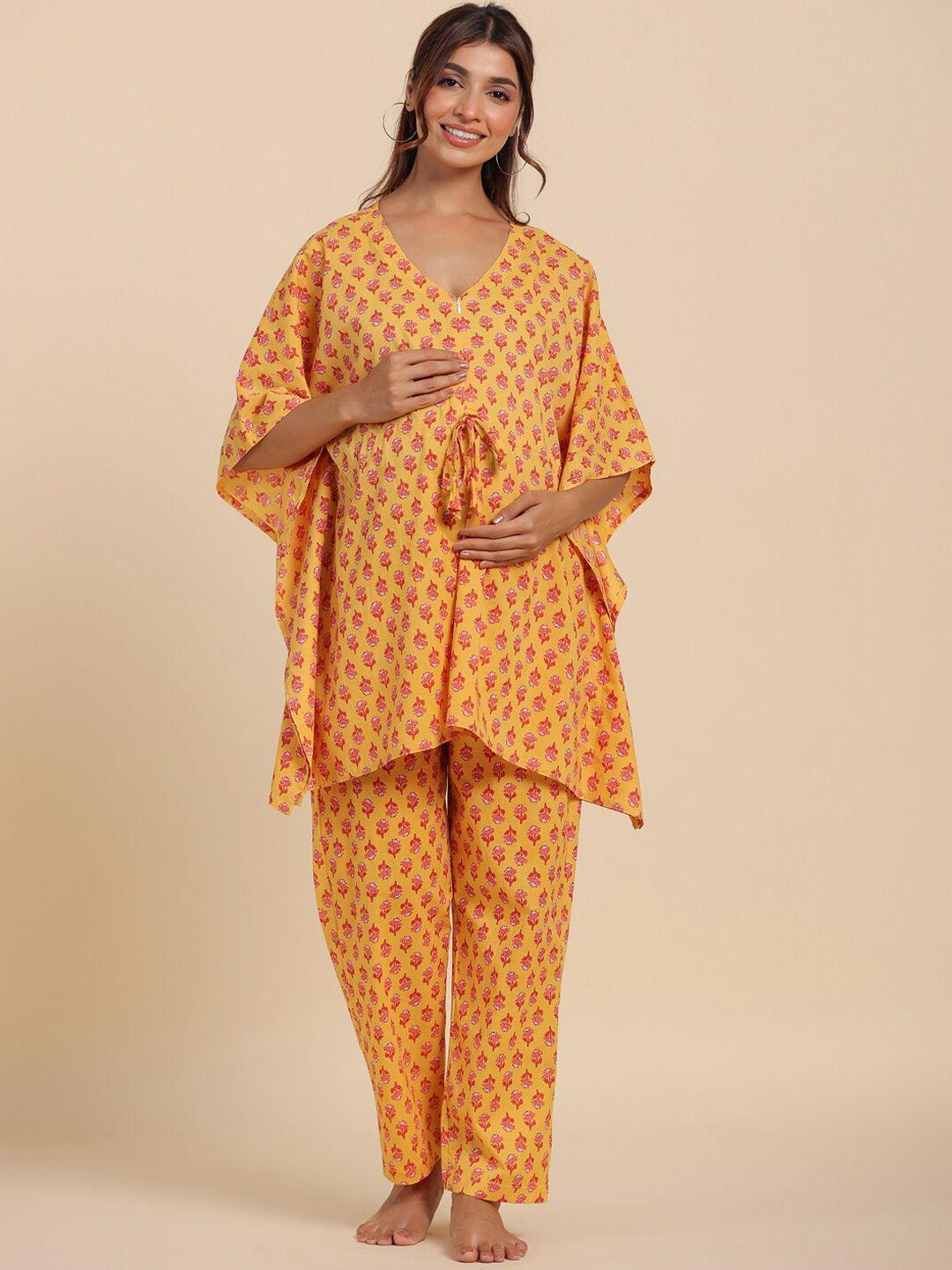 ikk kudi by seerat ethnic motifs printed pure cotton maternity kaftan & pyjamas