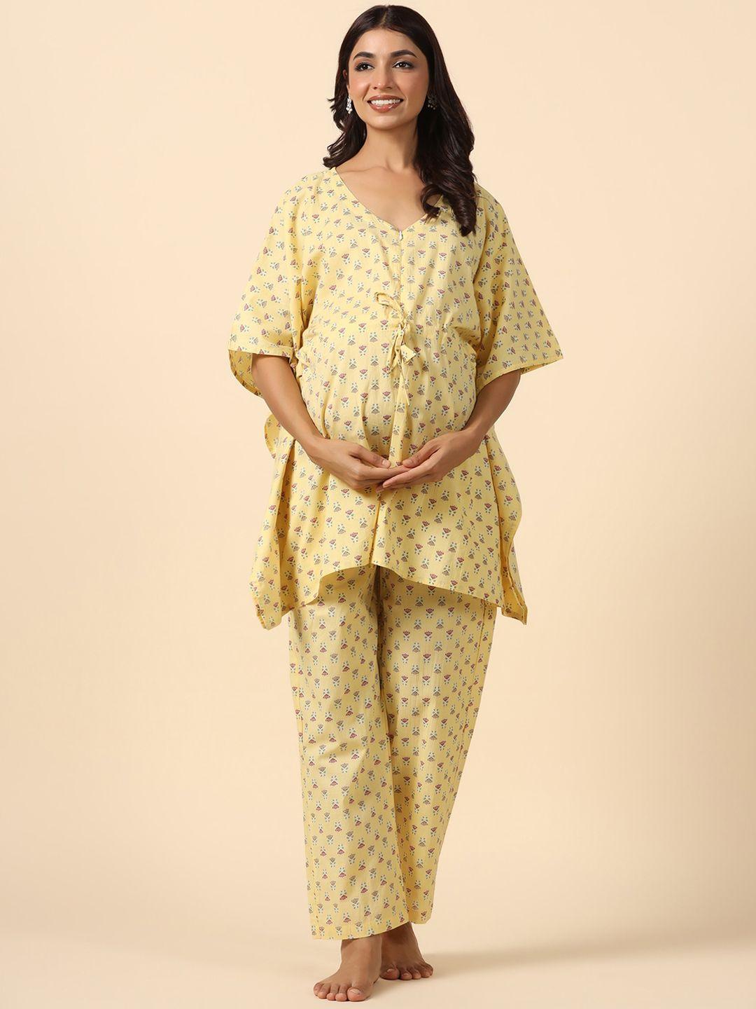 ikk-kudi-by-seerat-ethnic-motifs-printed-pure-cotton-maternity-night-suit