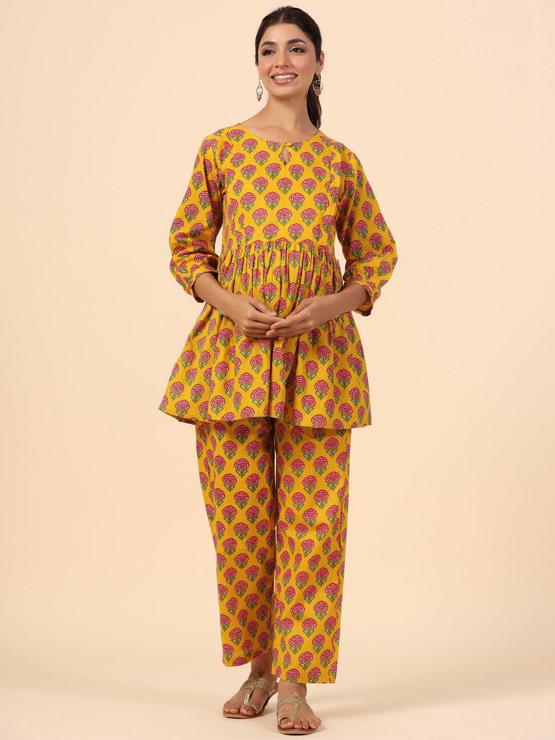 ikk kudi by seerat floral printed maternity pure cotton kurti with trousers