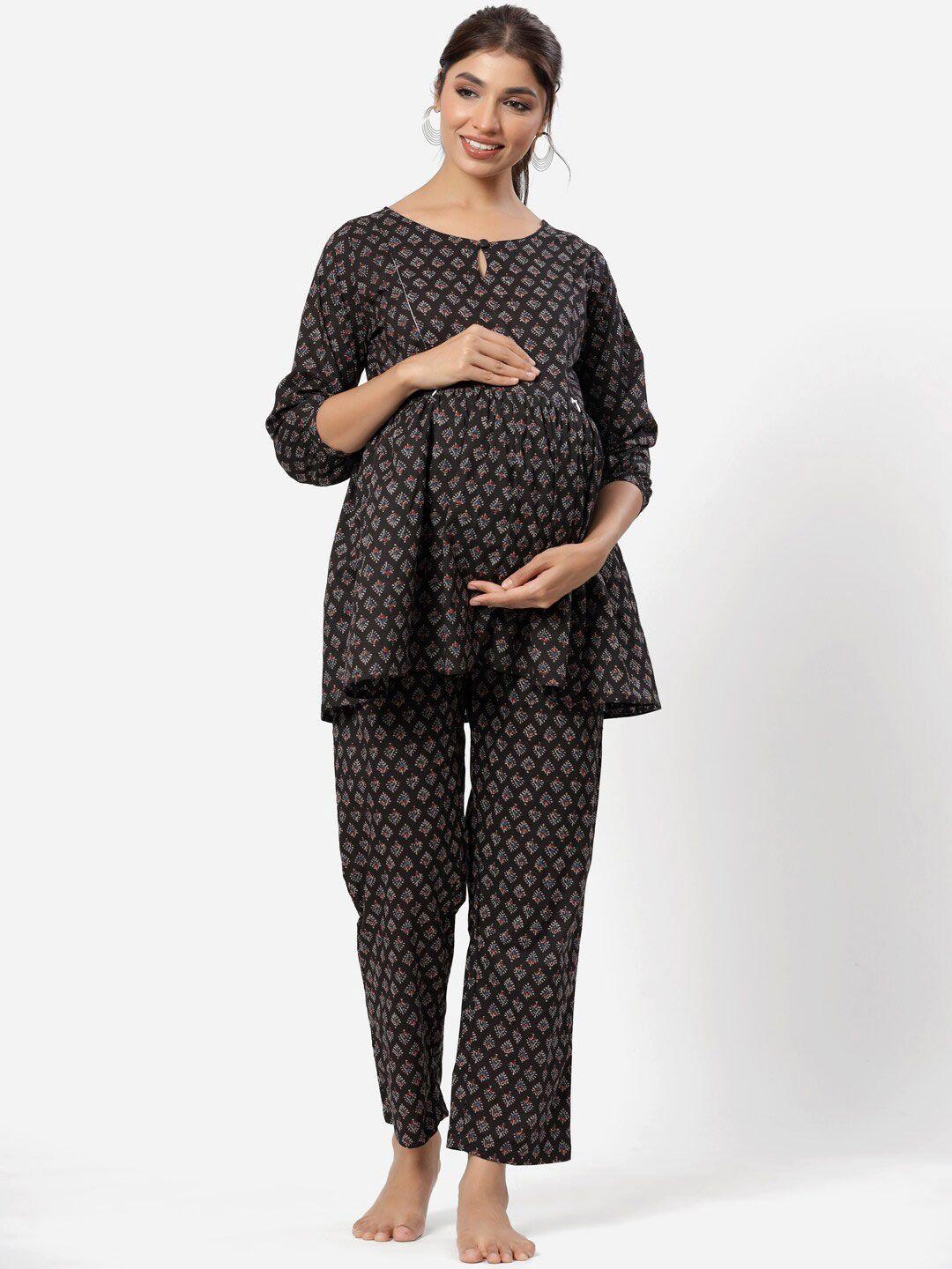 ikk kudi by seerat women black printed maternity night suit