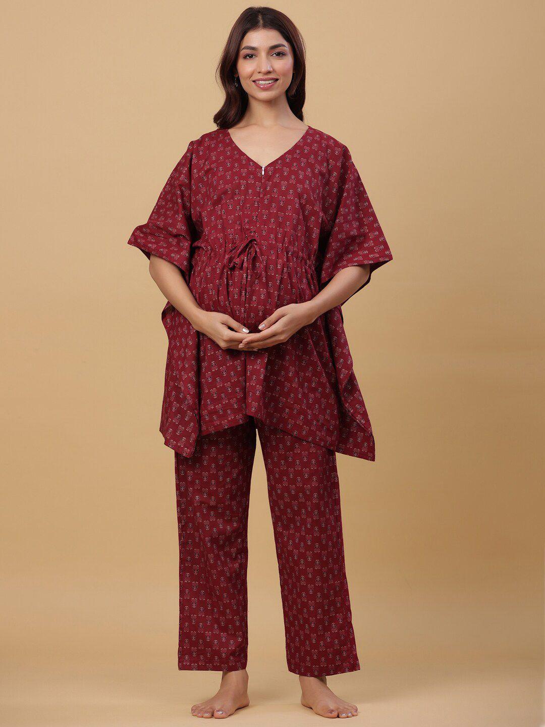 ikk kudi by seerat women ethnic motif printed pure cotton kaftan kurti with trousers