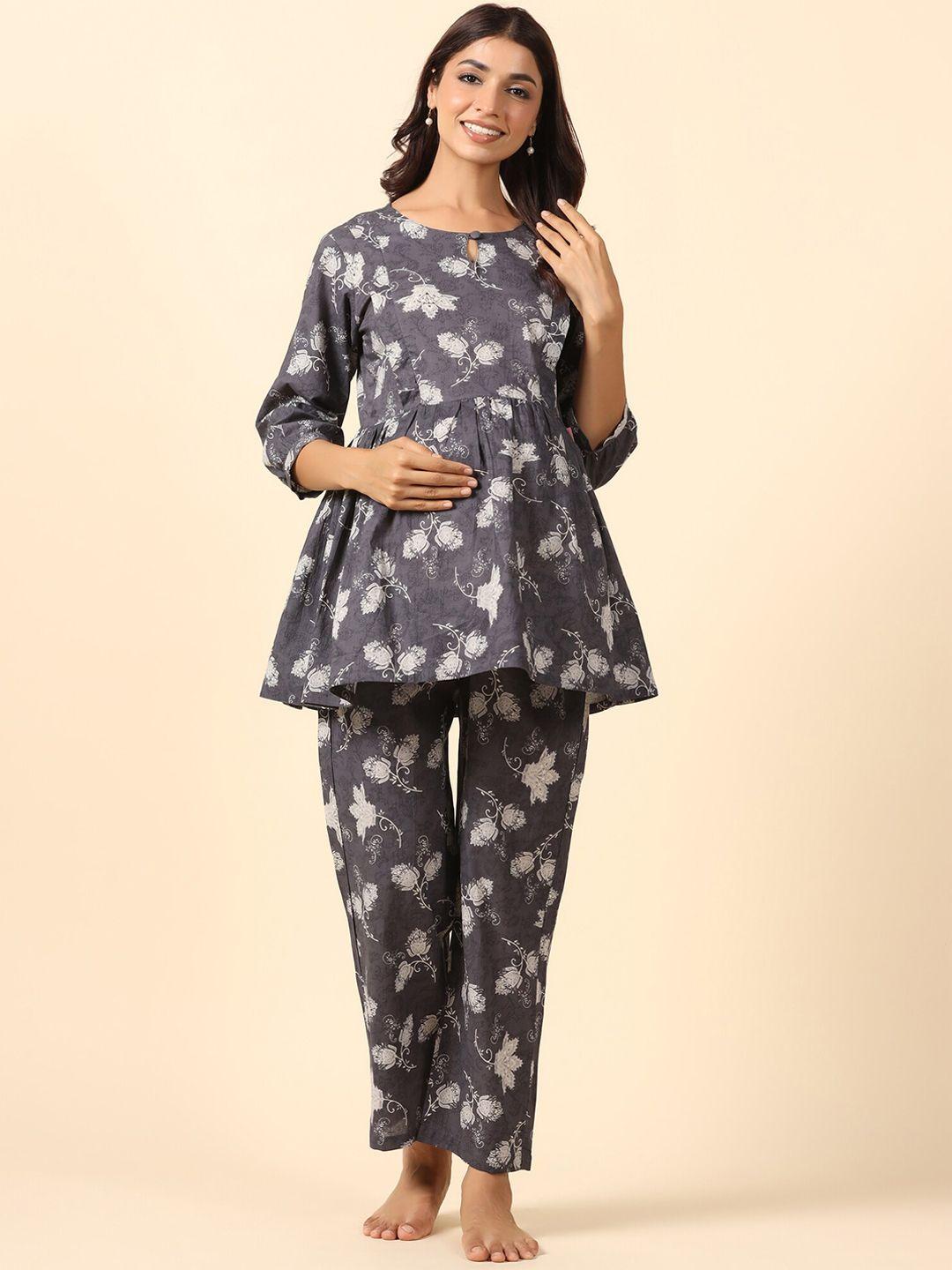 ikk kudi by seerat women grey printed night suit