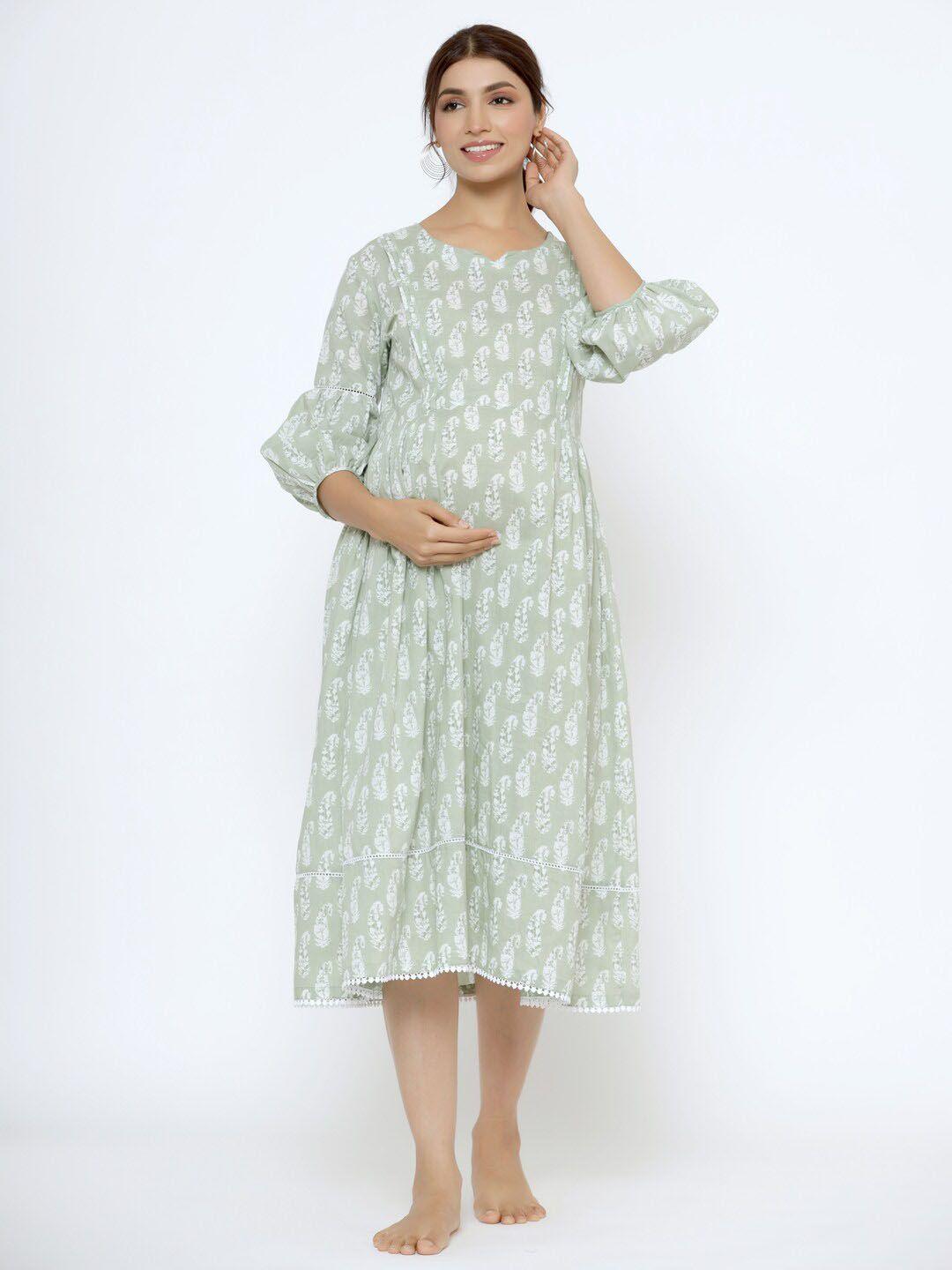 ikk kudi by seerat ethnic motifs printed maternity a-line midi pure cotton dress