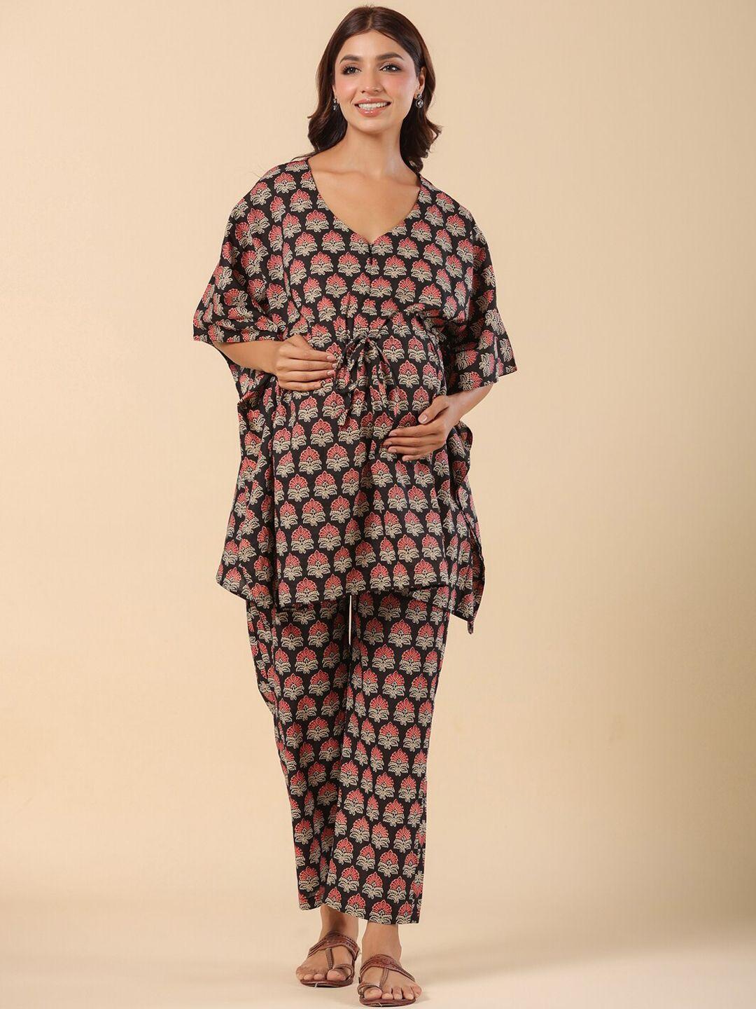 ikk kudi by seerat ethnic motifs printed maternity kaftan pure cotton kurti with trousers