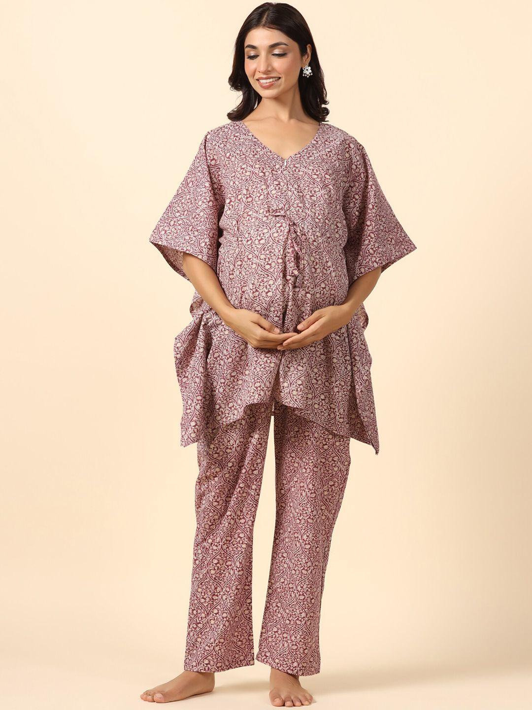 ikk kudi by seerat ethnic motifs printed pure cotton maternity night suit