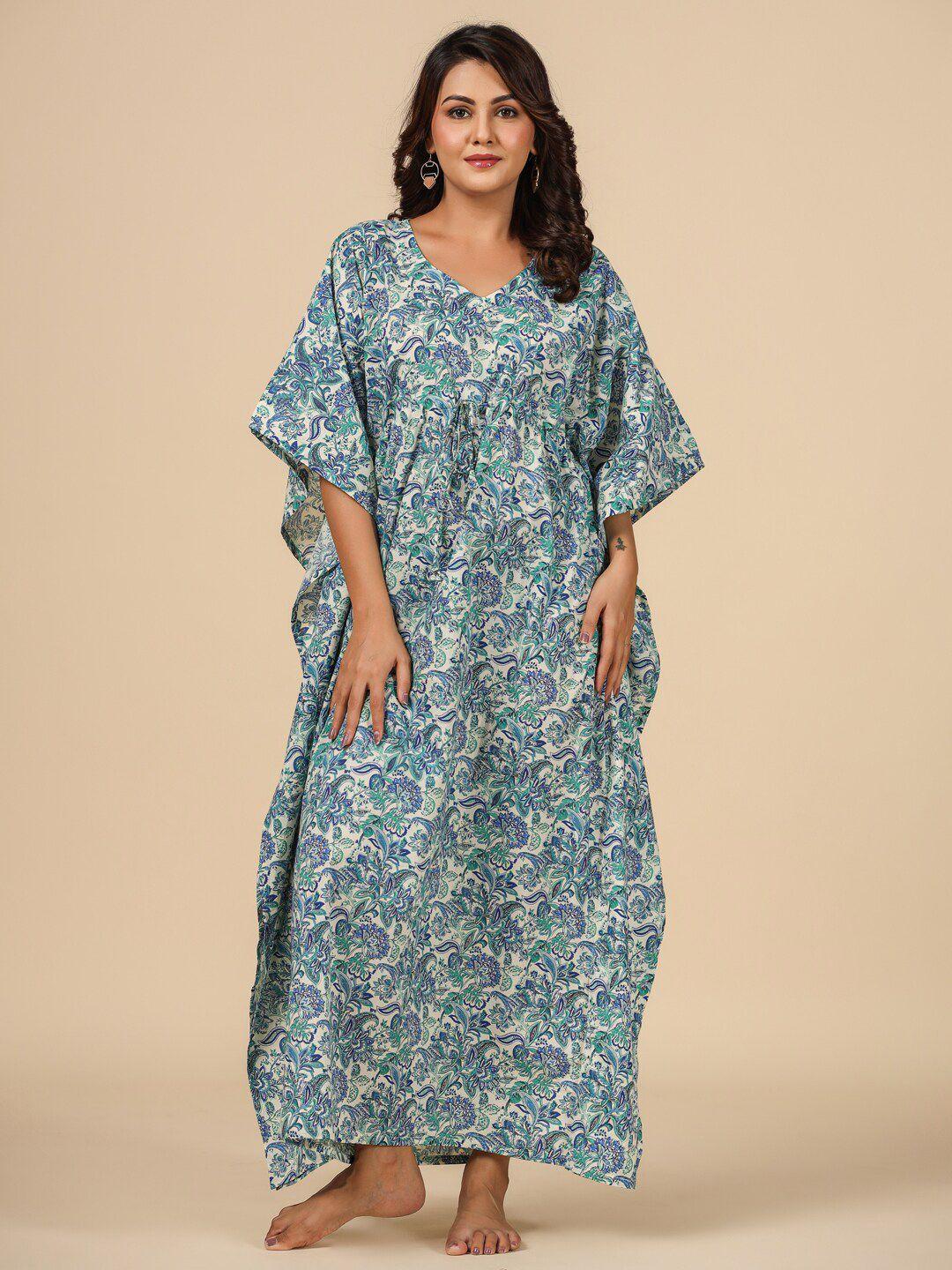 ikk kudi by seerat floral printed cotton maxi kaftan nightdress