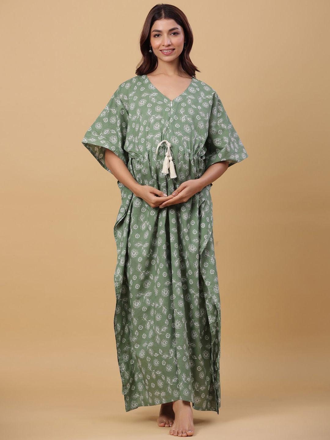 ikk kudi by seerat floral printed maternity kaftan maxi pure cotton nightdress