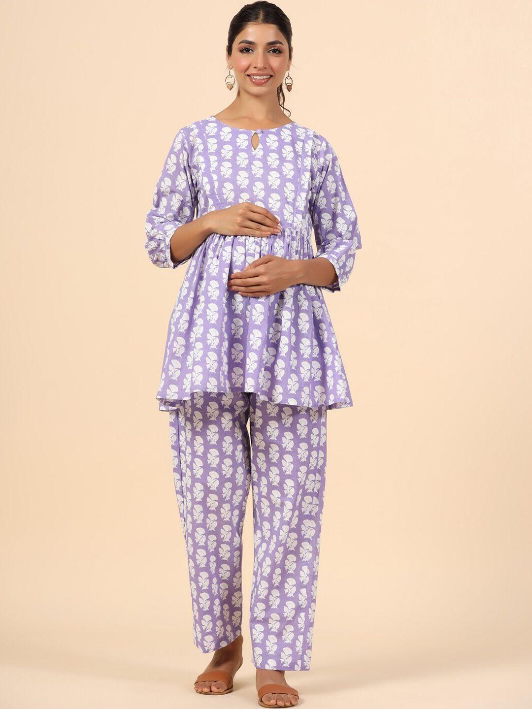 ikk kudi by seerat floral printed maternity pure cotton kurti with trousers