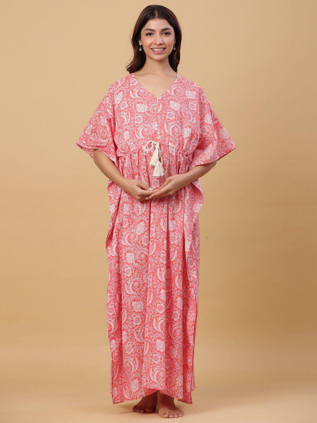 ikk kudi by seerat floral printed maternity pure cotton maxi kaftan nightdress