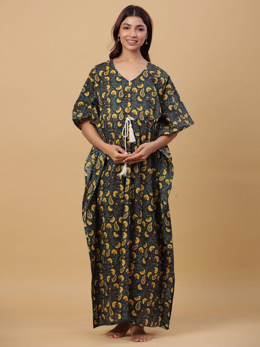 ikk kudi by seerat floral printed maternity pure cotton maxi kaftan nightdress