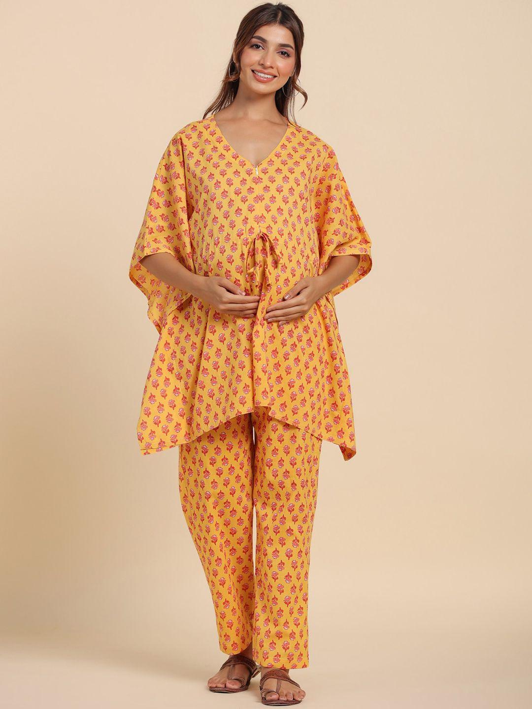 ikk kudi by seerat floral printed pure cotton kurti with trousers