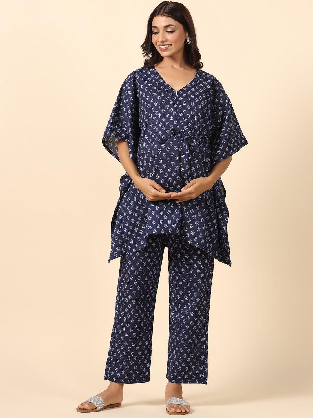 ikk kudi by seerat floral printed pure cotton maternity kurti with trousers