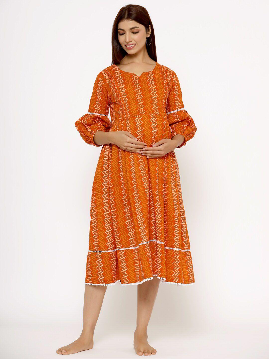 ikk kudi by seerat geometric printed maternity a-line midi pure cotton dress