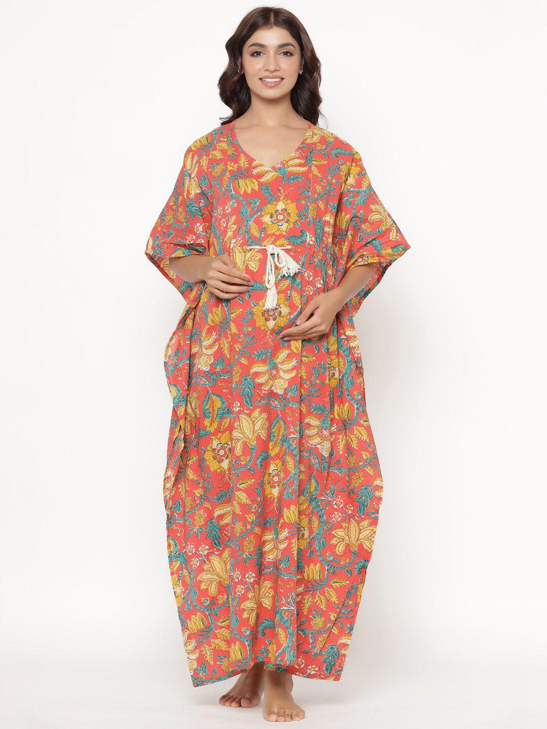 ikk kudi by seerat peach-coloured printed maxi nightdress