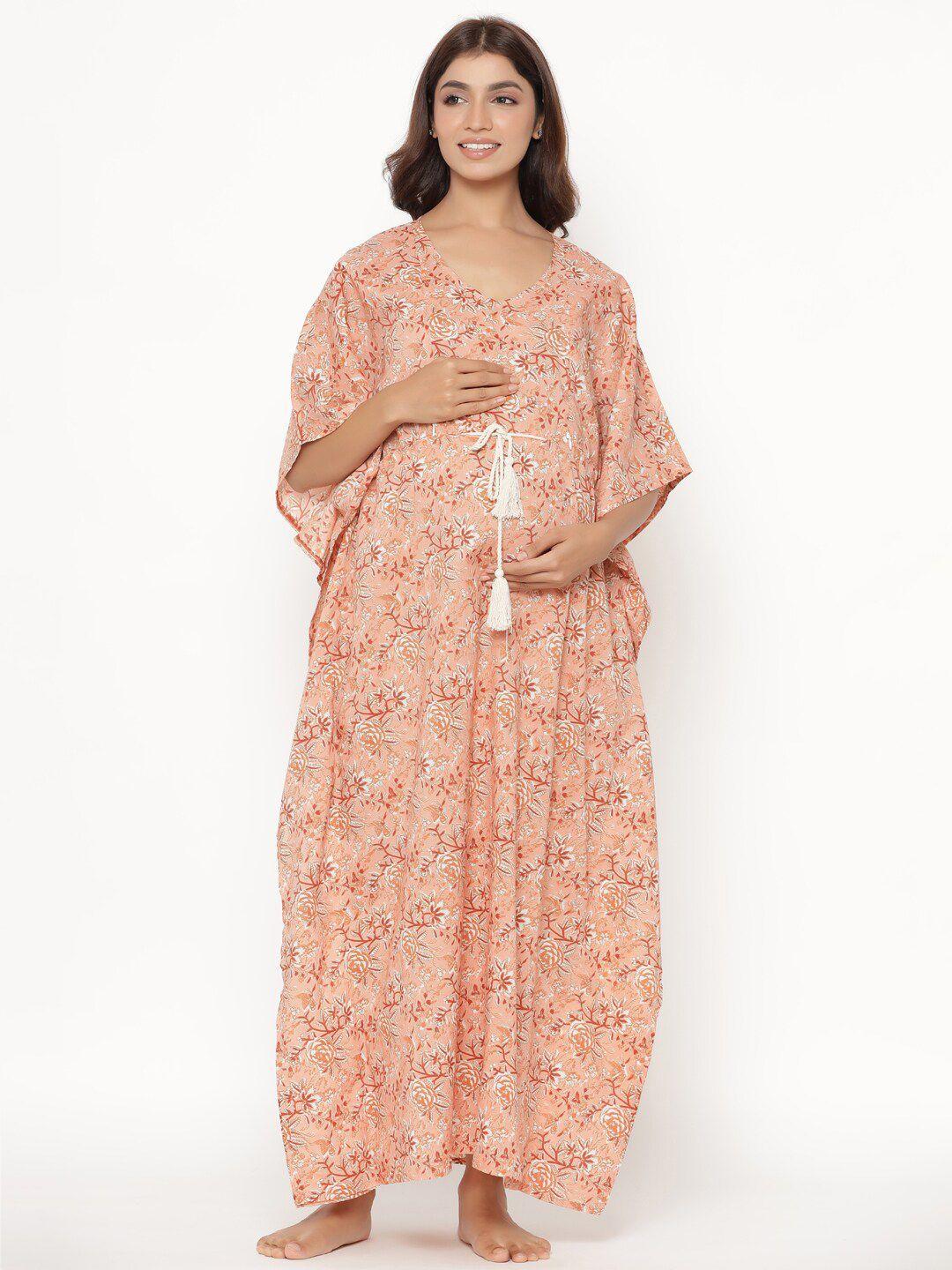 ikk kudi by seerat peach-coloured printed maxi nightdress