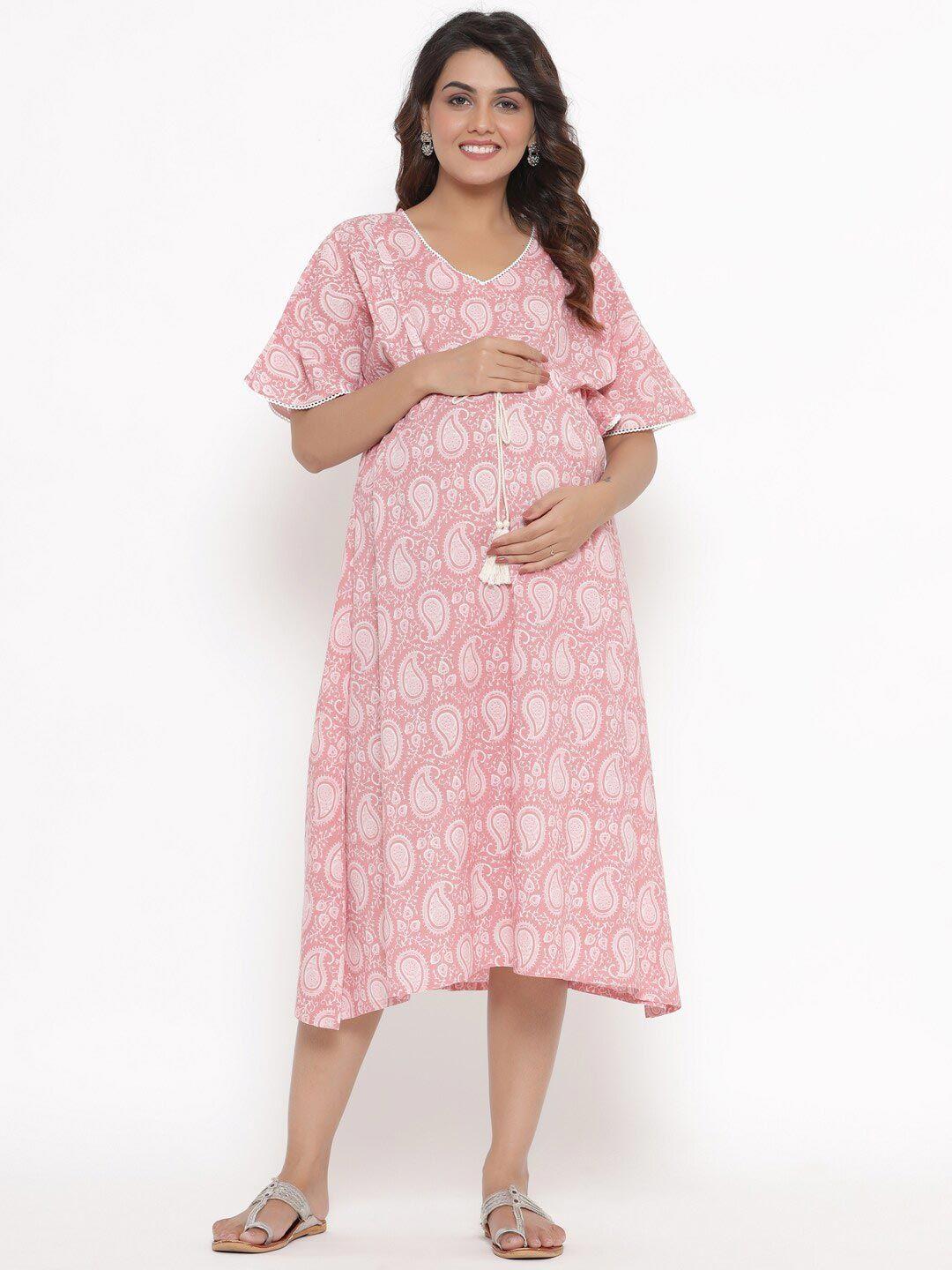 ikk kudi by seerat pink & powder pink ethnic motifs maternity a-line midi dress