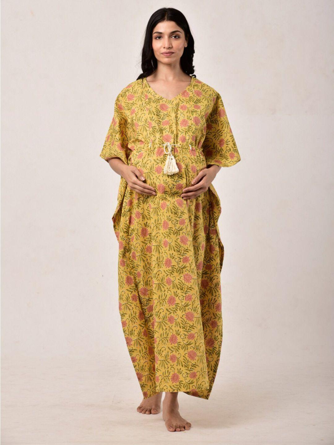ikk kudi by seerat printed pure cotton maternity & nursing kaftan maxi nightdress