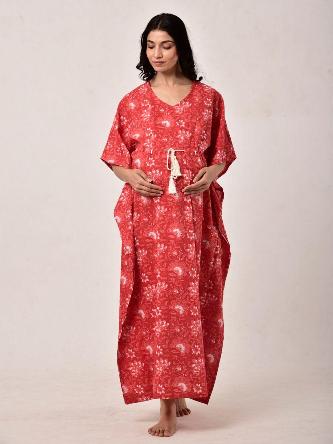 ikk kudi by seerat red printed pure cotton maxi nightdress