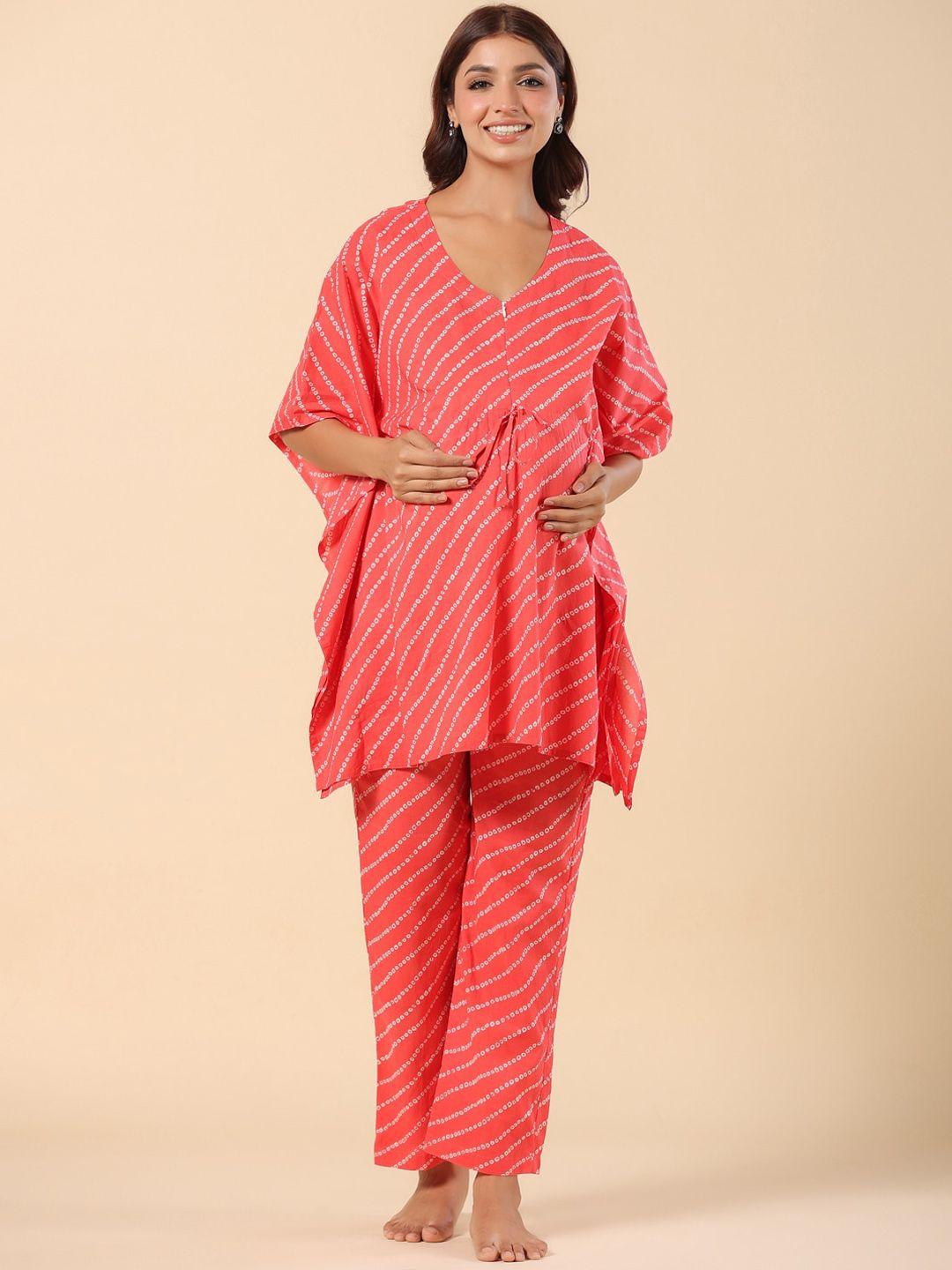ikk kudi by seerat striped v-neck pure cotton maternity night suit