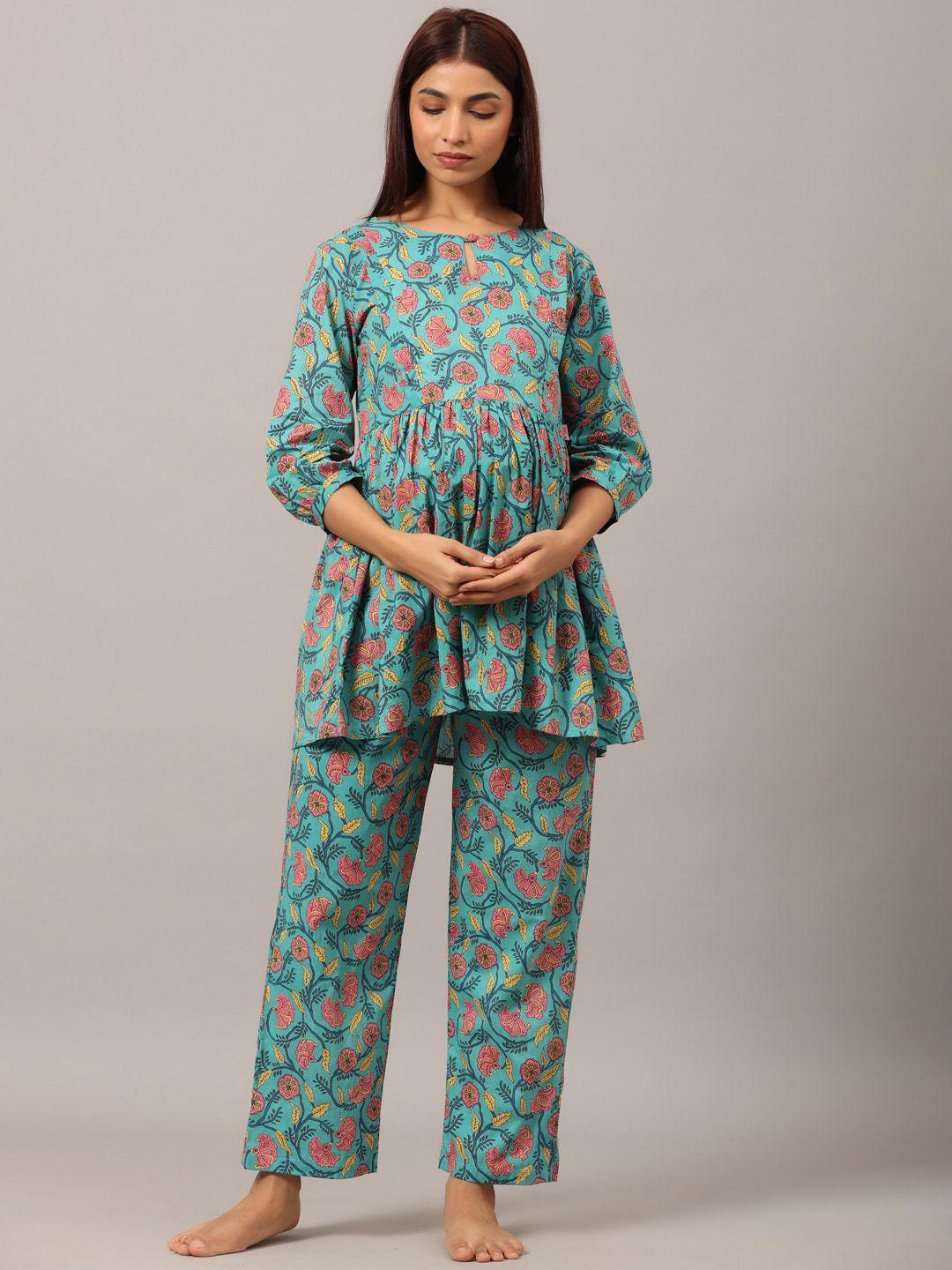 ikk kudi by seerat women ethnic motif printed pure cotton night suit