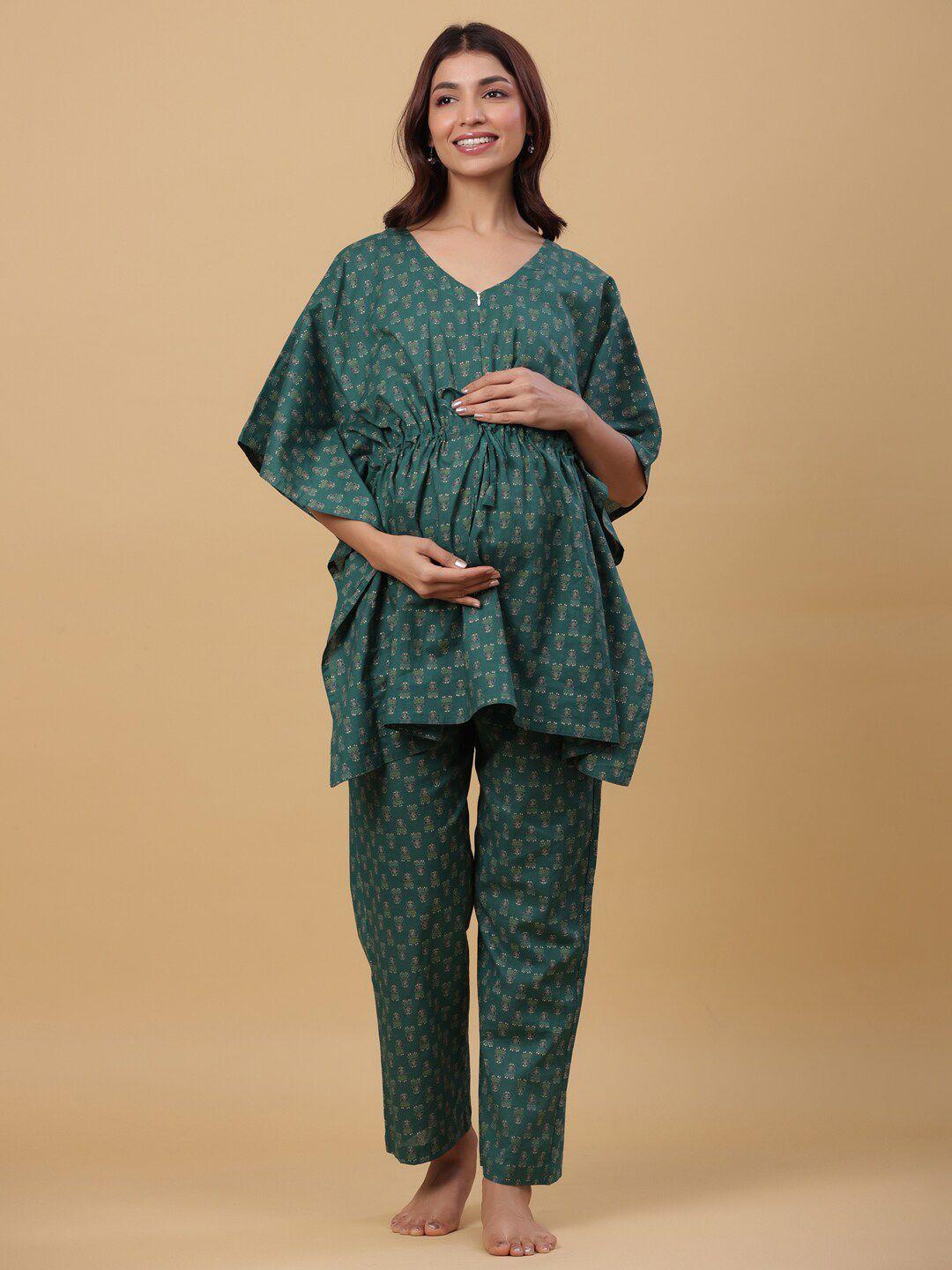 ikk kudi by seerat women ethnic motifs printed maternity pure cotton kaftan night suit