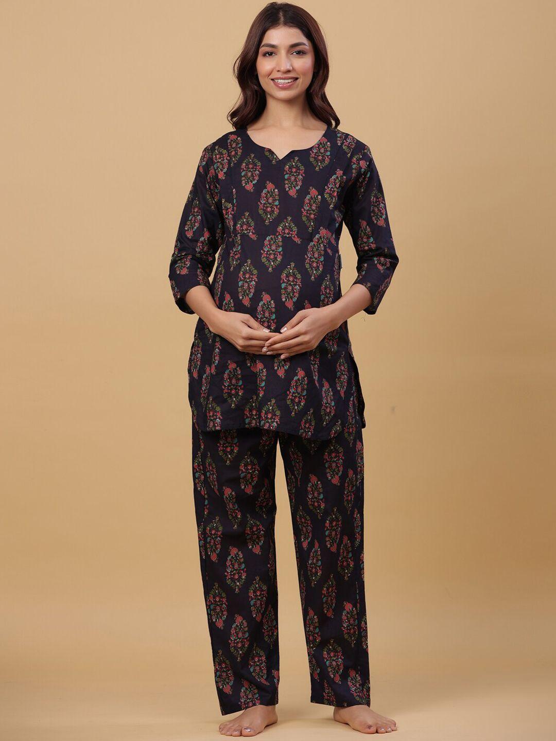 ikk kudi by seerat women ethnic motifs printed maternity pure cotton night suit