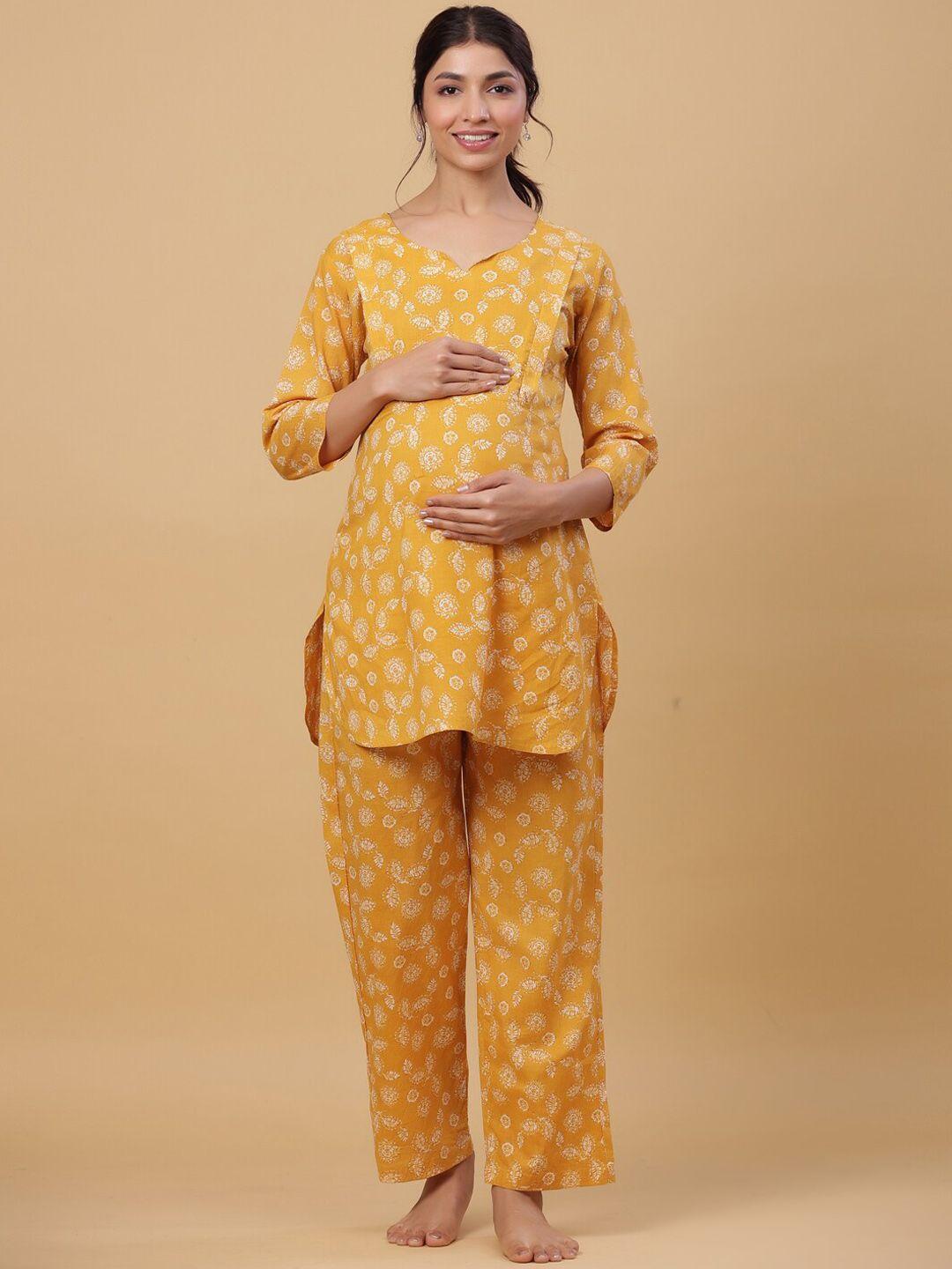 ikk kudi by seerat women floral printed maternity pure cotton kaftan night suit