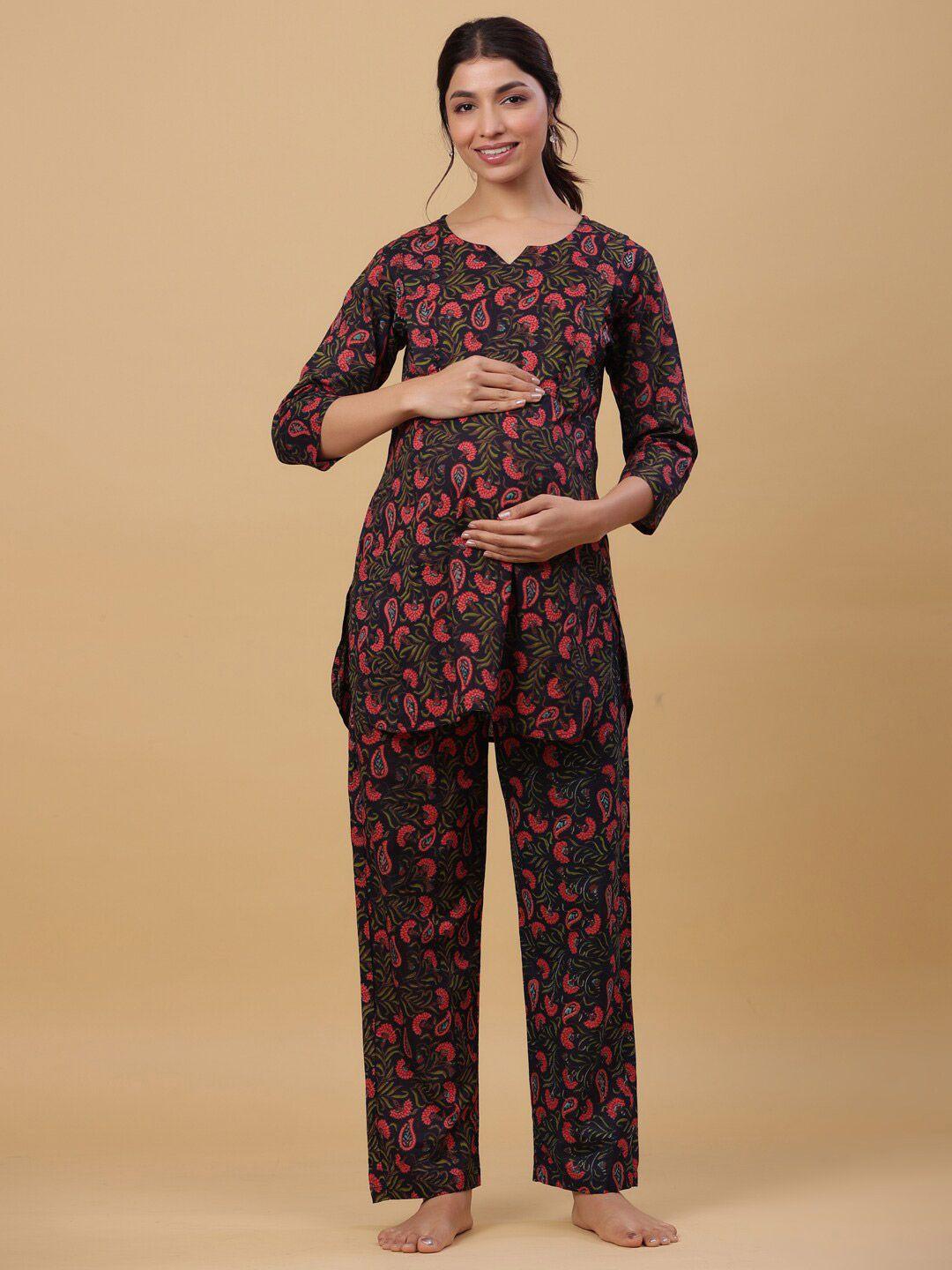 ikk kudi by seerat women floral printed maternity pure cotton night suit