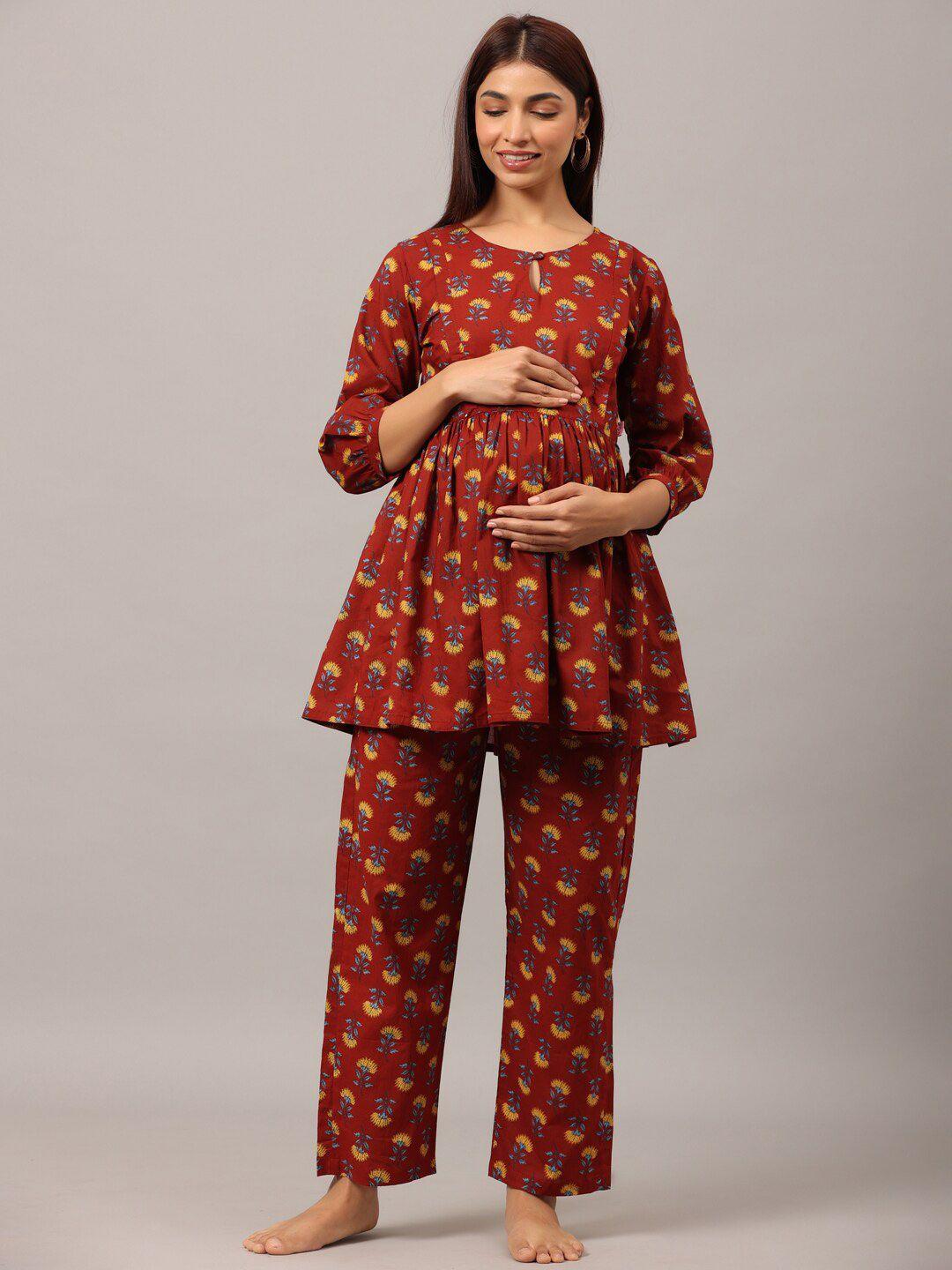 ikk kudi by seerat women floral printed pure cotton maternity night suit