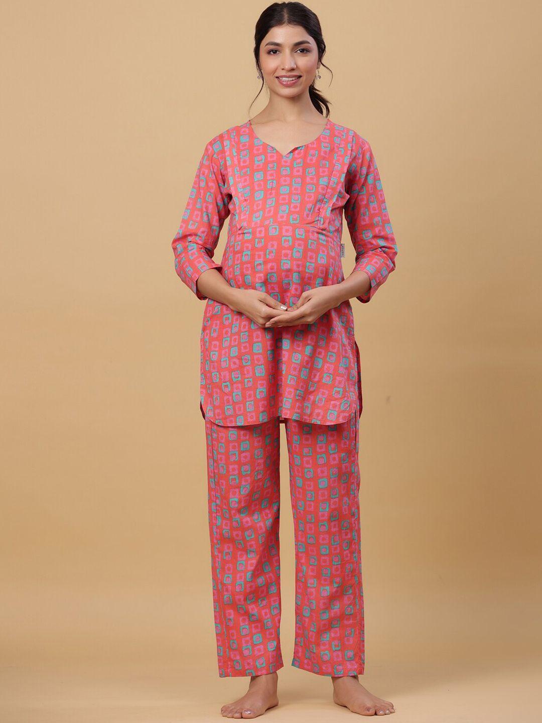 ikk kudi by seerat women geometric printed maternity pure cotton kaftan night suit