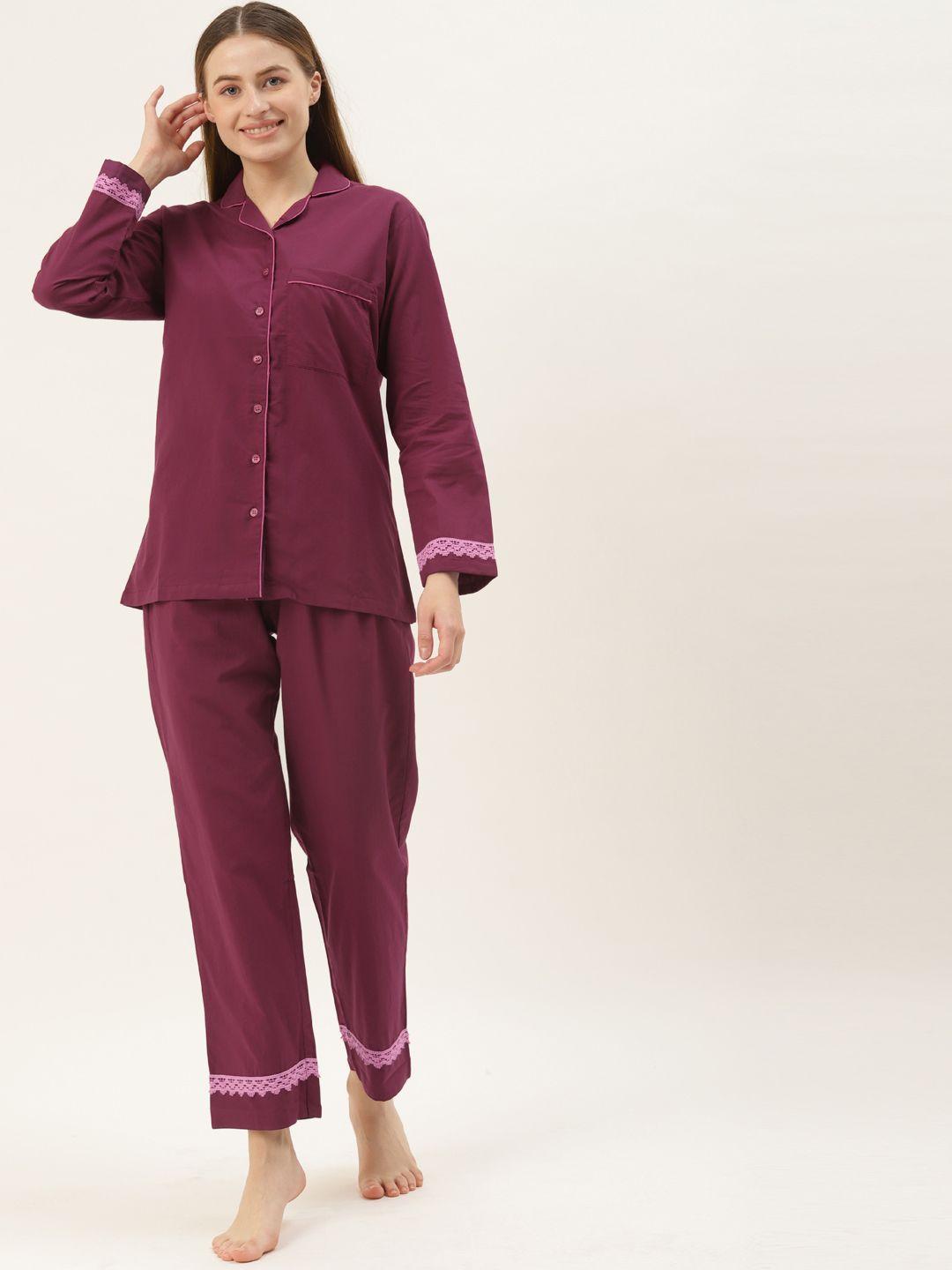 ikk kudi by seerat women magenta shirt cotton night suit