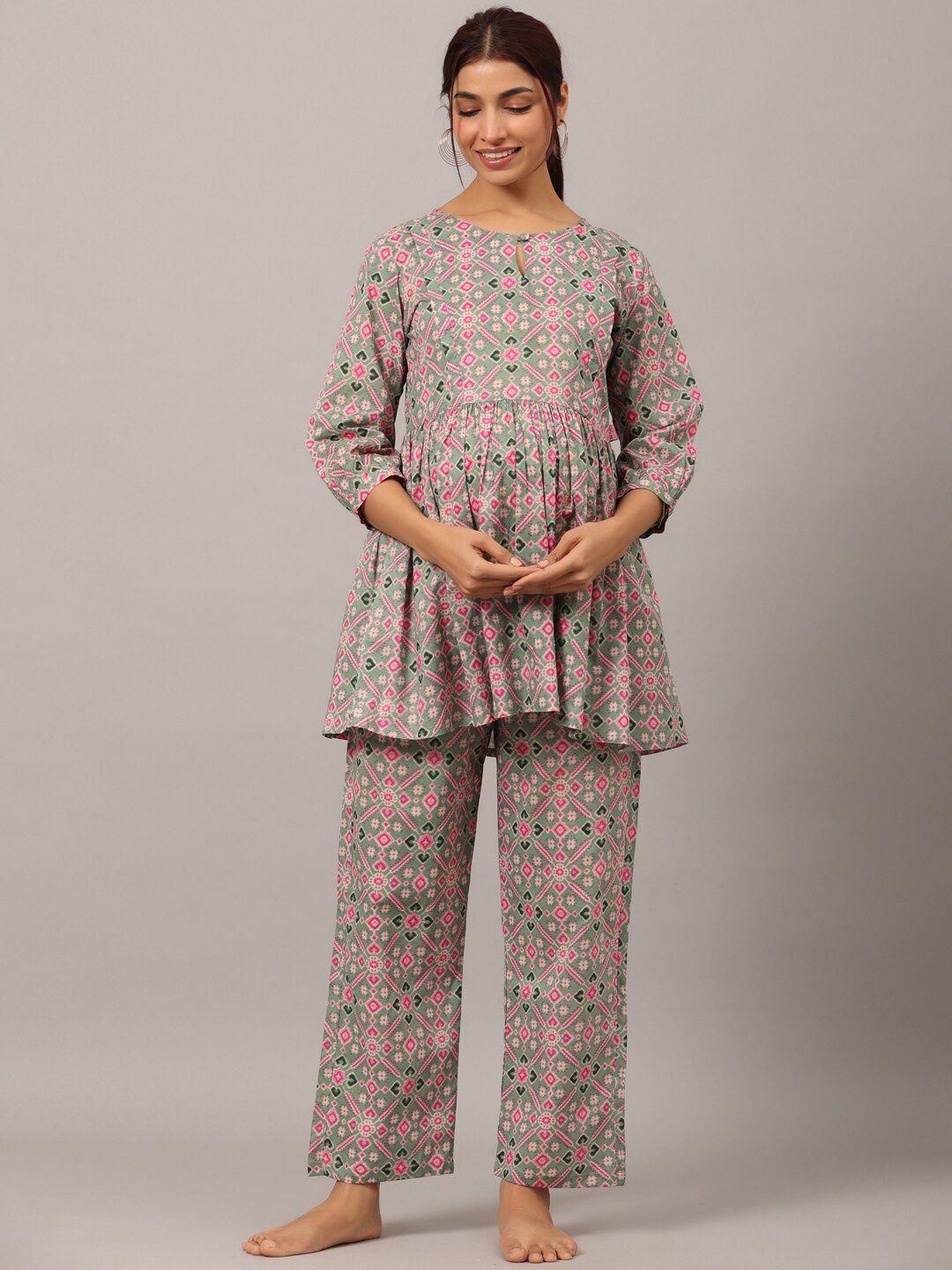 ikk kudi by seerat women printed pure cotton maternity night suit