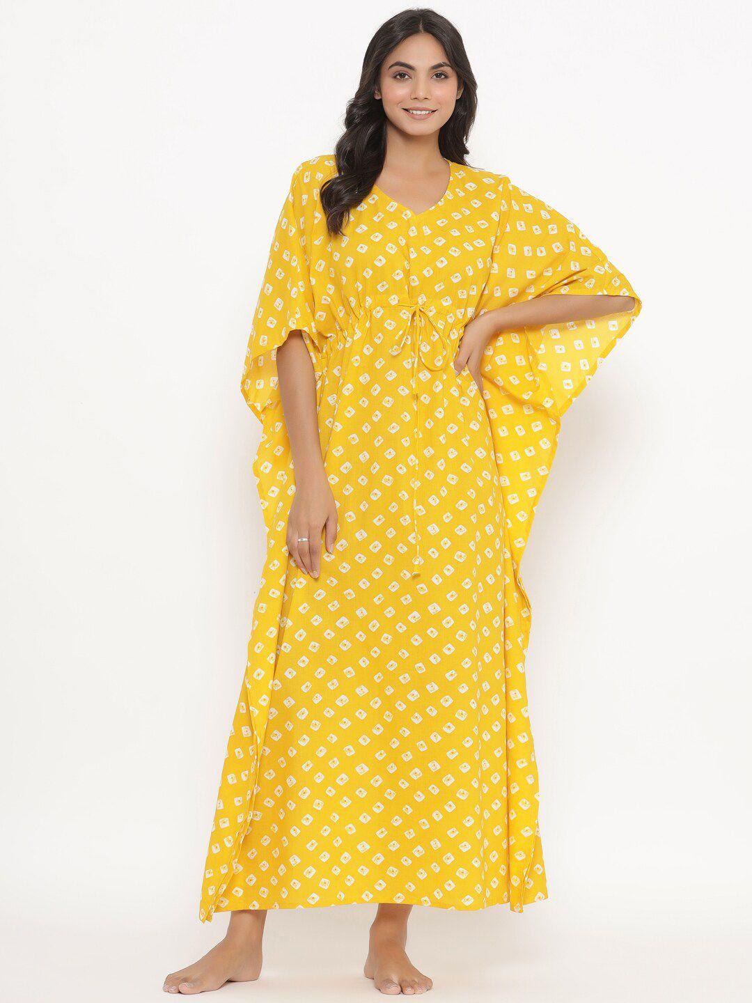 ikk kudi by seerat yellow printed maxi nightdress